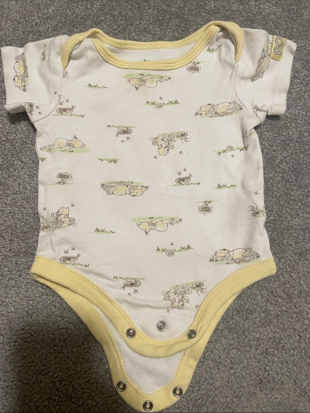 Disney White Baby Bodysuit with Yellow Trim and Pooh Prints